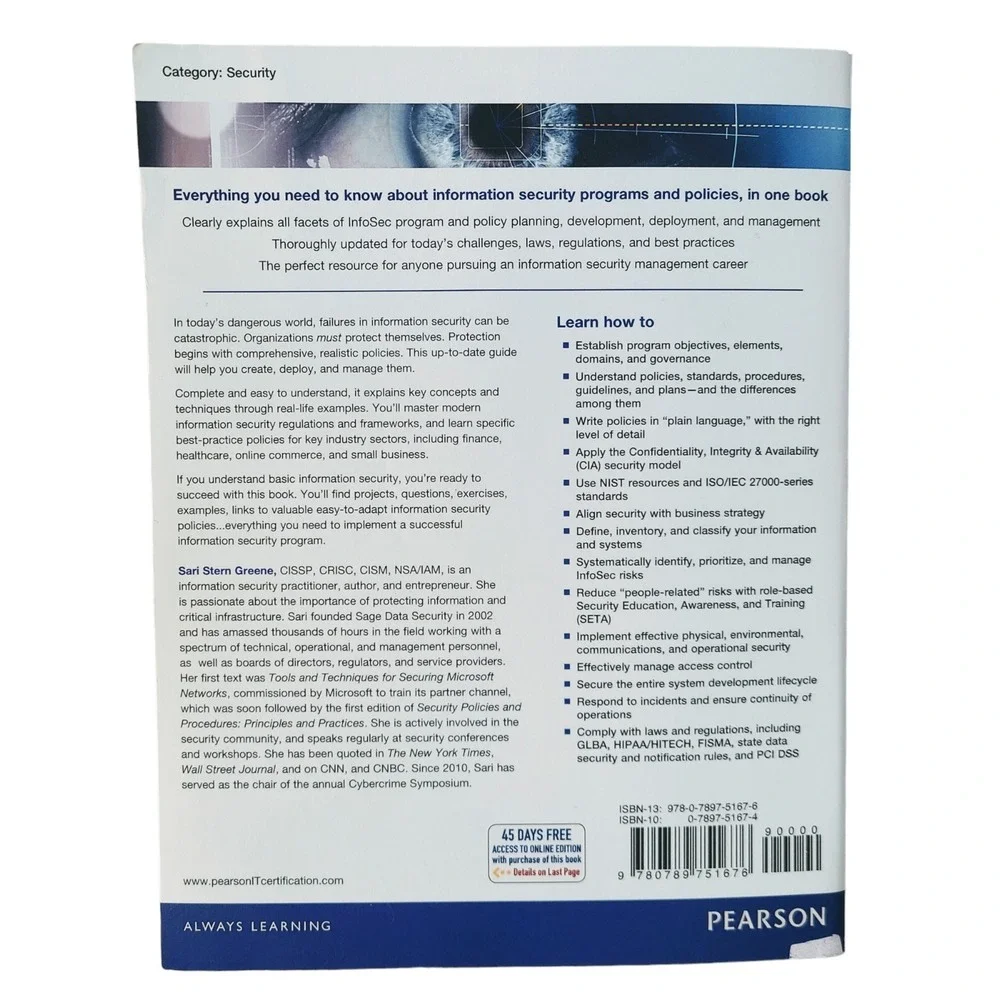 SECURITY PROGRAM AND POLICIES: PRINCIPLES AND PRACTICES (2ND By Sari Greene NEW